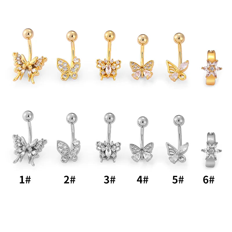 1 Piece Belly Rings Casual Lady Romantic Butterfly 316L Stainless Steel  Inlay Zircon 14K Gold Plated