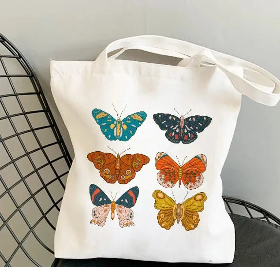 women's simple style artistic animal mushroom butterfly shopping bags