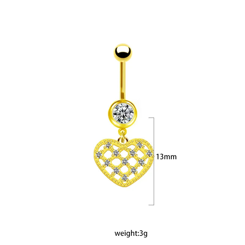 1 Piece Belly Rings IG Style Simple Style Heart Shape Butterfly 316L Stainless Steel  Alloy Hollow Out Inlay Acrylic Rhinestones Glass White Gold Plated Gold Plated