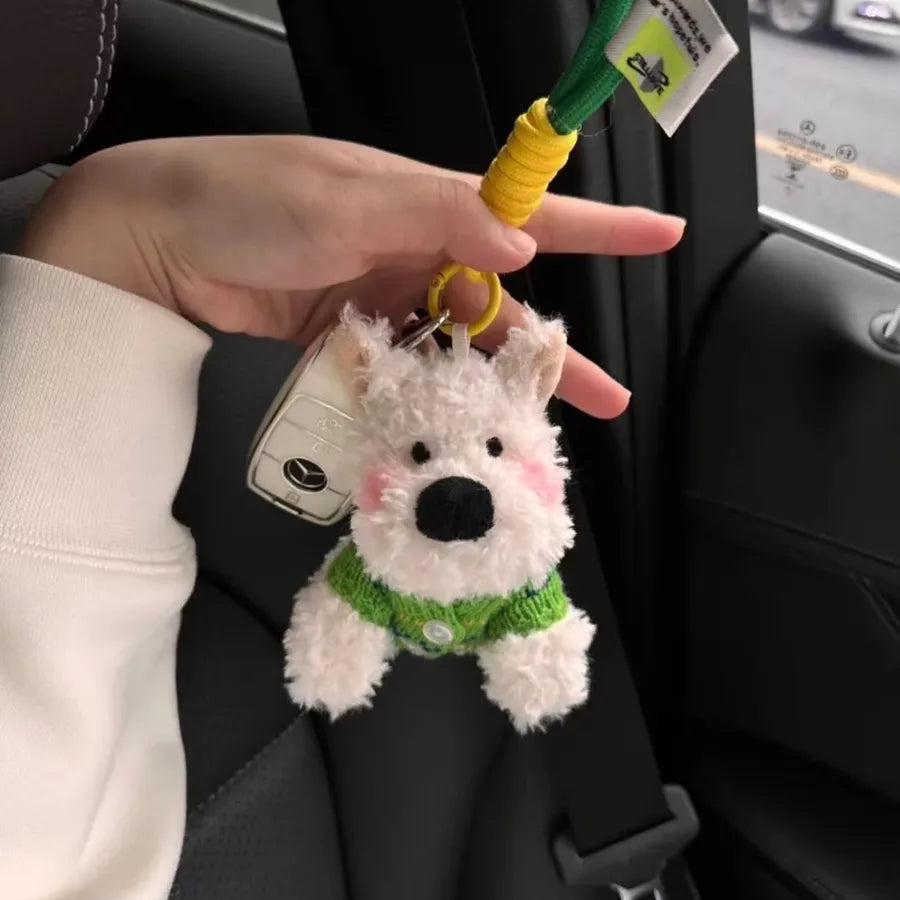 Cute West Highland Bag Pendant Car Ornaments Anti-lost Cartoon Scrub Dog Plush Key Rope Buckle Decoration Wholesale