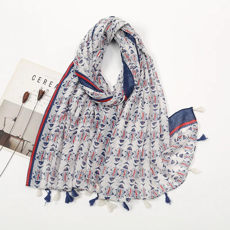 women's sweet flower cotton and linen tassel silk scarves