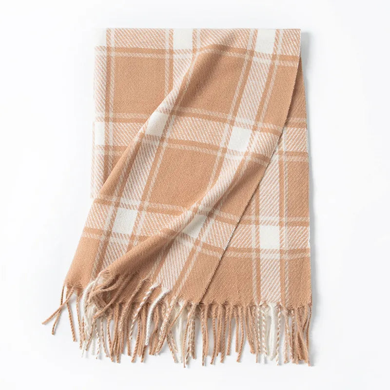 Women's Elegant Plaid Imitation cashmere Tassel Scarf