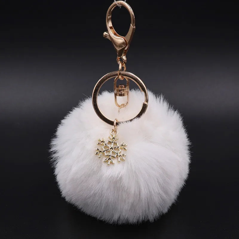 fashion snowflake alloy plush unisex bag pendant keychain 1 piece