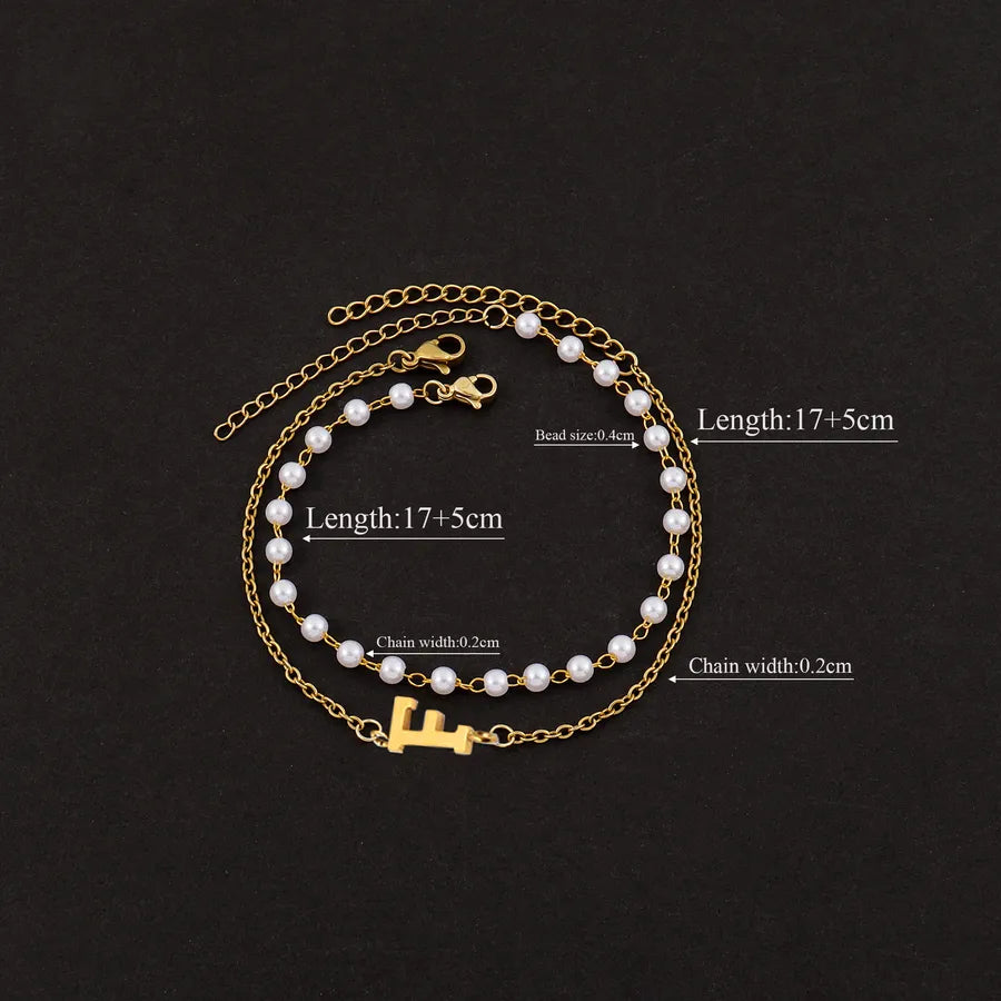 Elegant Simple Style Classic Style Letter 201 Stainless Steel 304 Stainless Steel Imitation Pearl Beaded Chain cable chain Beaded Bracelets Wholesale