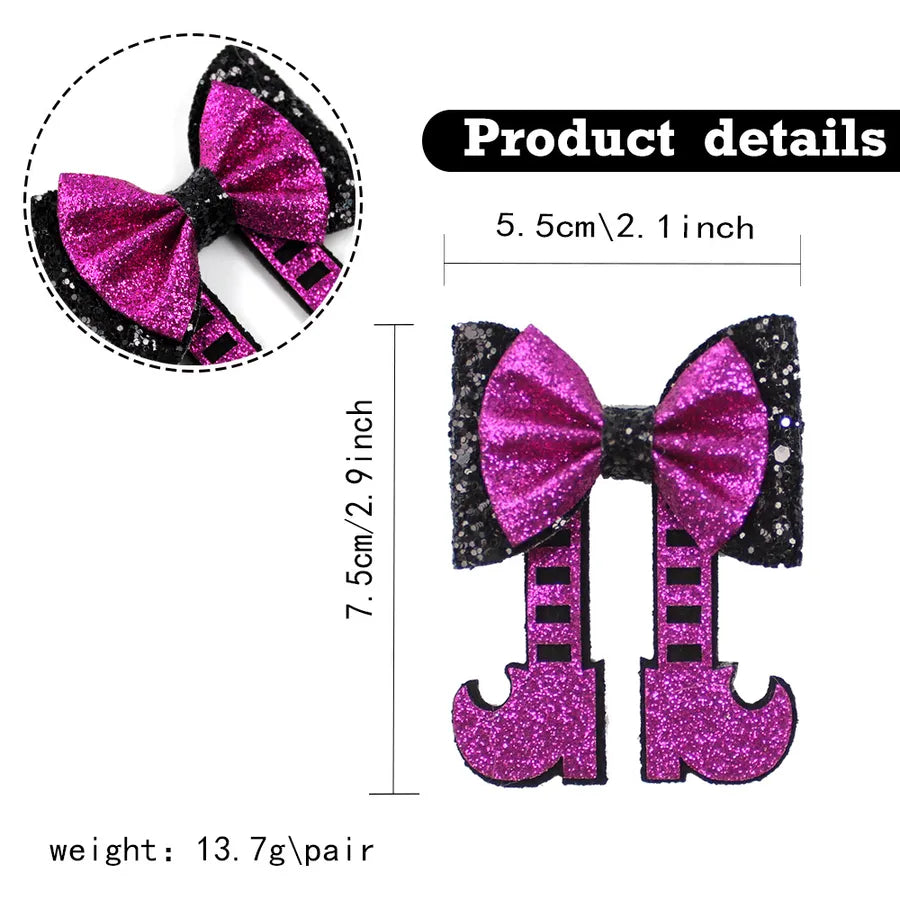 Creative Halloween Glitter Boots Butterfly Knot Hair Clip Children's Funny Hair Accessories Sparkling Boot Pattern Fabric Hair Decorations