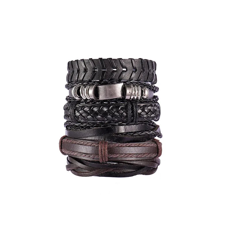 ethnic style feather pu leather alloy patchwork men's bracelets