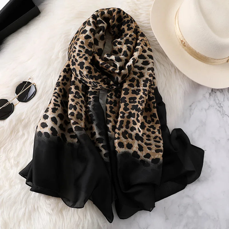 Women's Simple Style Streetwear Leopard Satin Printing and Dyeing Printing Scarf