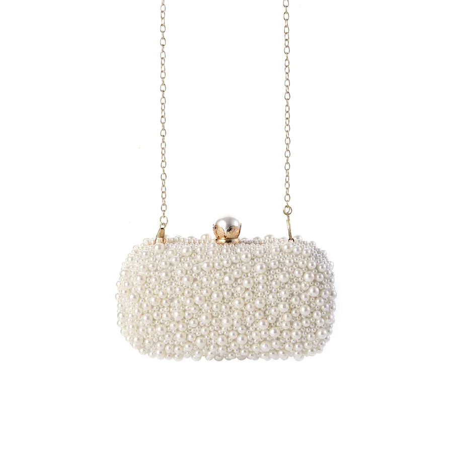 pearl embroidery solid color oval evening bags
