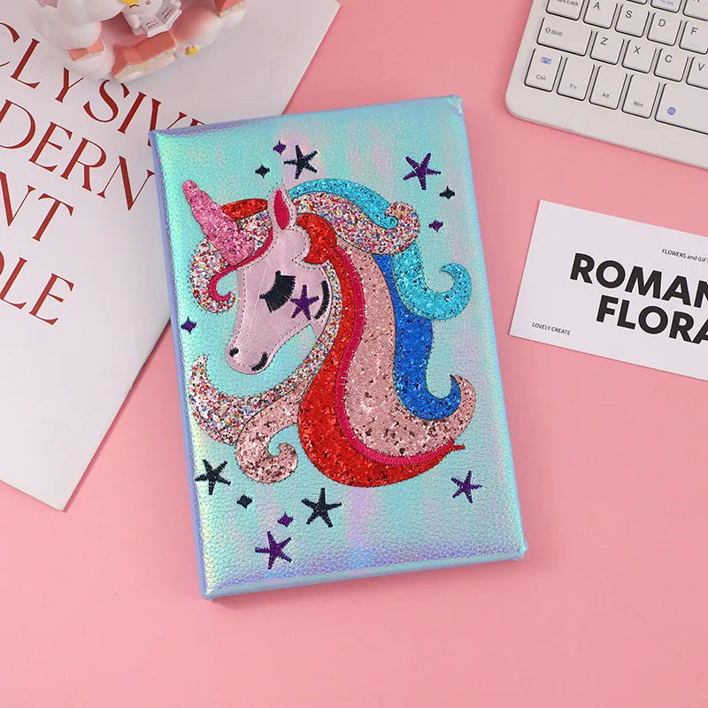 Adorable Cartoon  And Rabbit Handmade Notebook Journal For Kids And Teenage Girls Sparkling Memo Book Simple Style