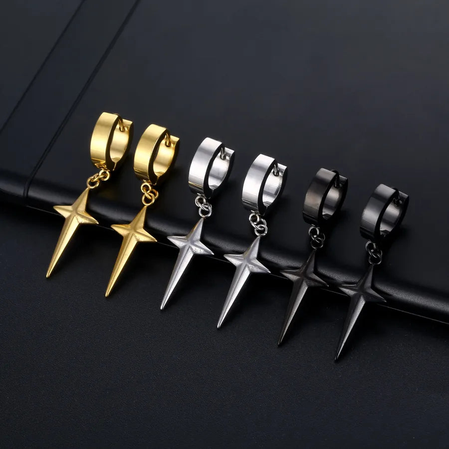 1 piece simple style star plating titanium steel drop earrings