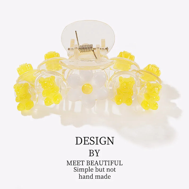 Cute Sweet Women's Bear Flower Plastic Hair Claws