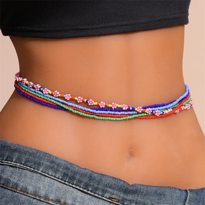 simple style round glass beaded women's waist chain