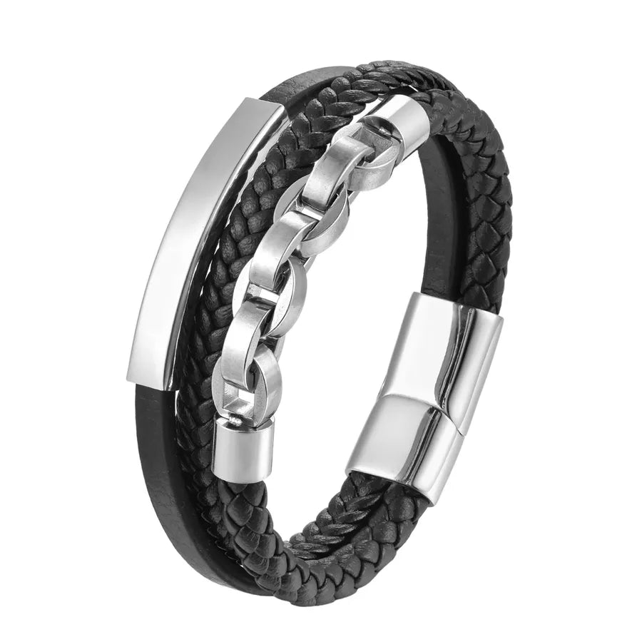 Hip-Hop Geometric Solid Color 316 Stainless Steel  Leather Wholesale Bracelets