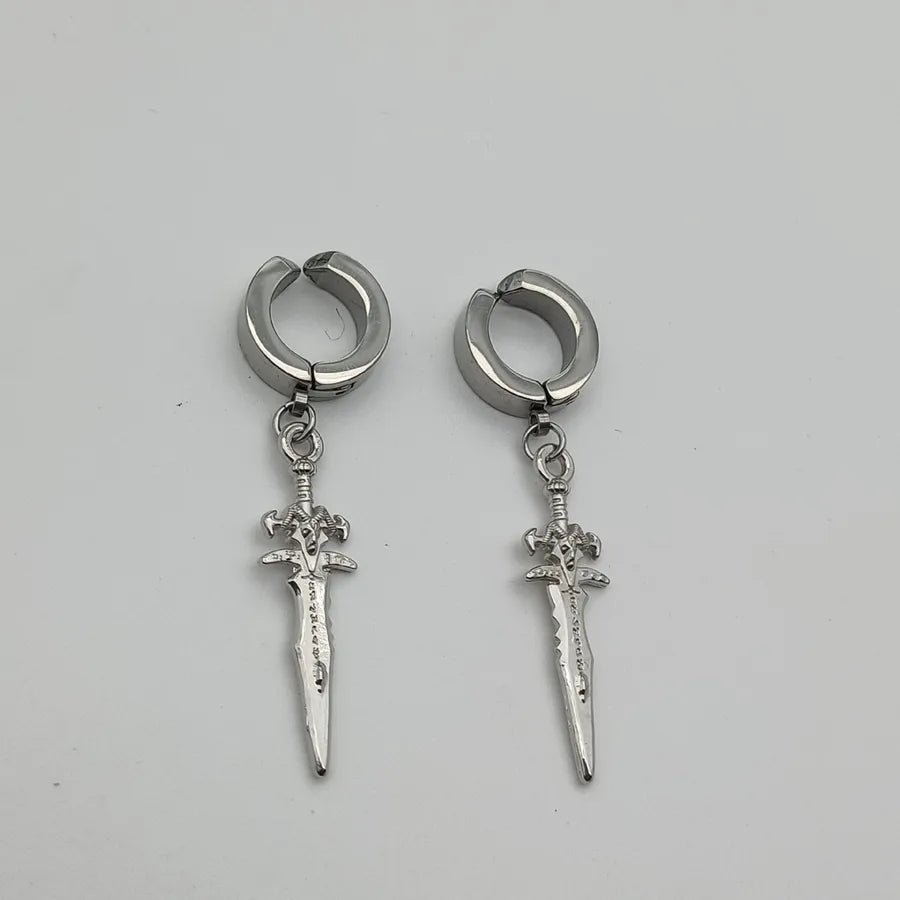 Straight supply earrings ear clip Hanging Sword Men's personality creative fashion Korean temperament long street boys eardrop earring
