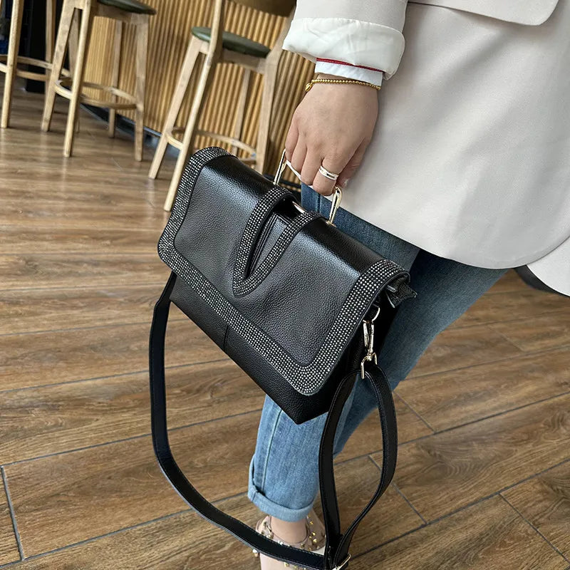 Hot Drilling Women's Bag Handbag   Elegant Leather Shoulder Bag Fashionable Casual  Large Capacity Crossbody Bag
