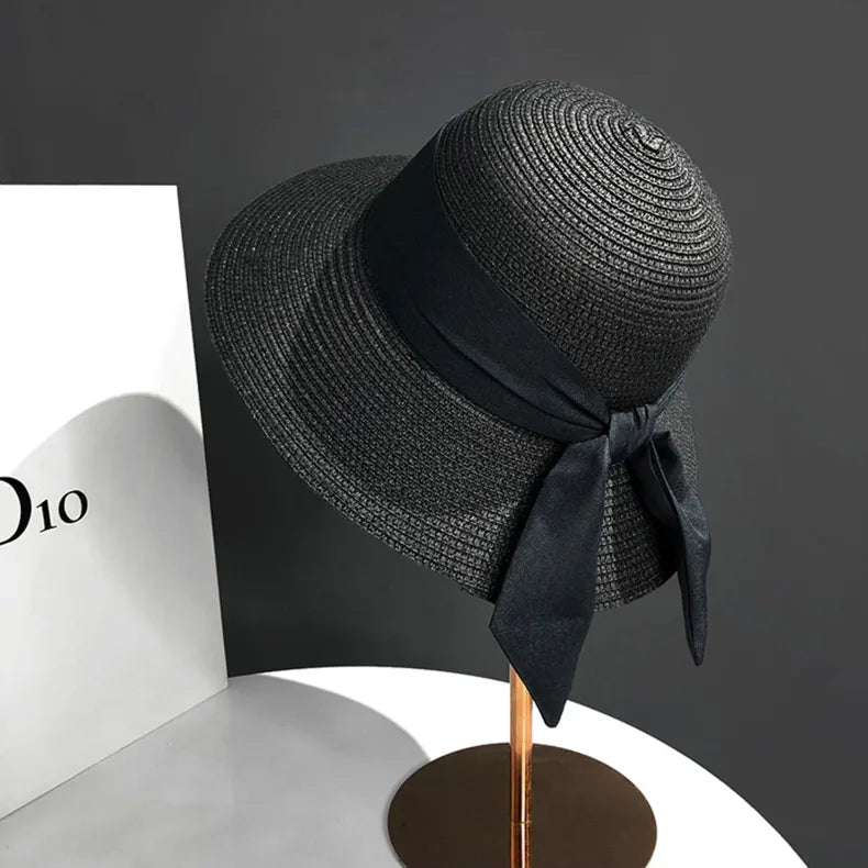 Women's Elegant Vacation Simple Style Bow Knot Big Eaves Straw Hat