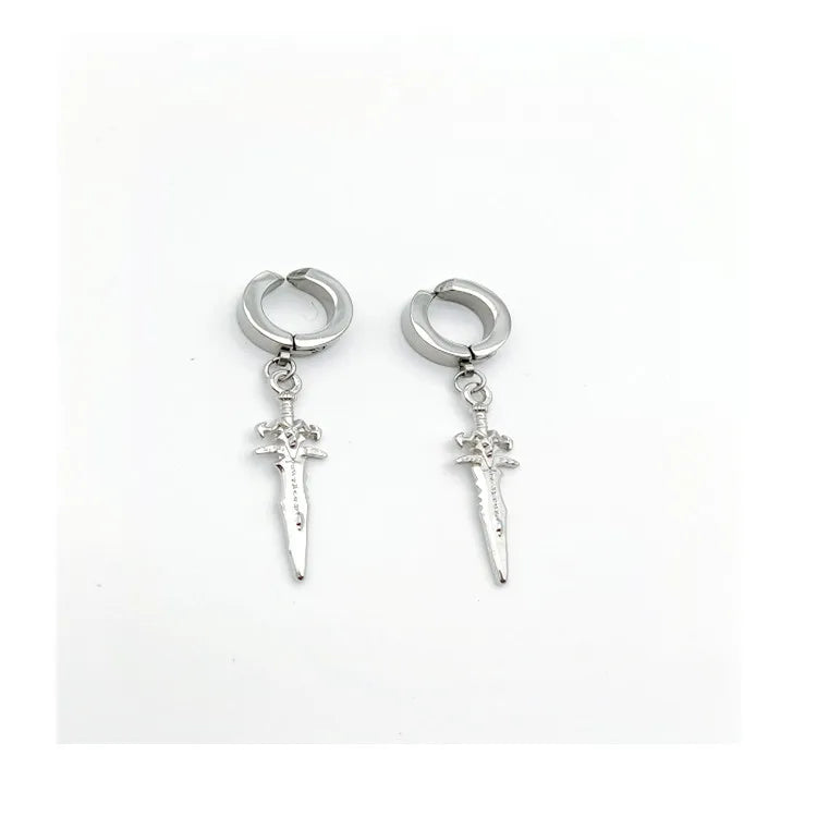 Straight supply earrings ear clip Hanging Sword Men's personality creative fashion Korean temperament long street boys eardrop earring