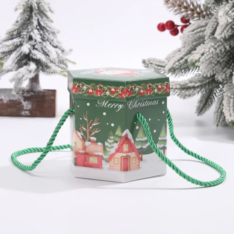 Hexagonal Handheld Christmas Apple Box for Peace Night Candy Packaging Children's Gift Fruit Basket Baking Supplies