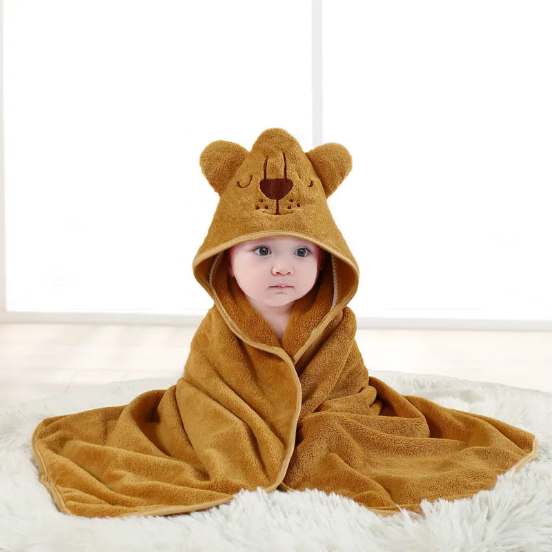 Baby Cartoon Bag Blanket Coral Fleece Absorbent Children's Bath Towel Embroidered Blanket with Hood Cloak Soft Newborn Blanket