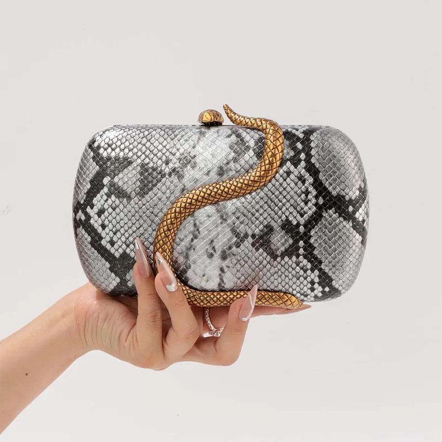 Summer Fashion Snake Skin PU Handbag Shoulder Crossbody Bag Evening Bag Oval Shape Chain Element Ladies Handbag