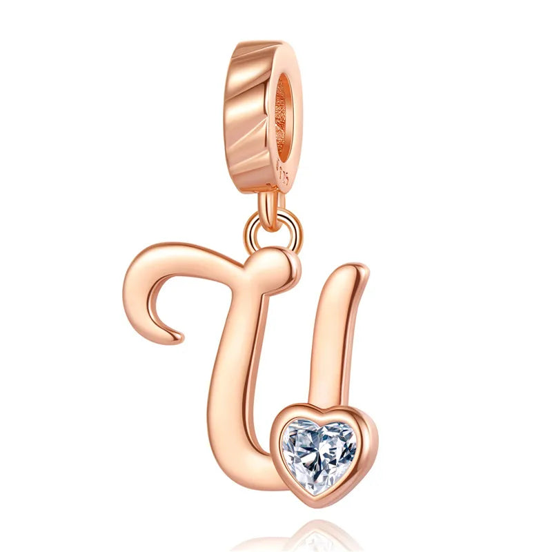Ornament Letter Pendant S925 White Copper Rose Gold Necklace Pendant Diy Bracelet Charm Cross-Border Hot Sale Accessories