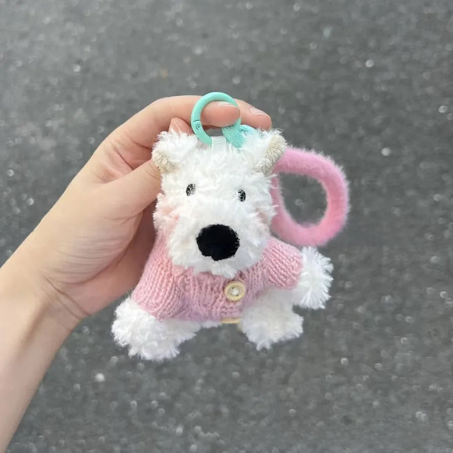 Cute West Highland Bag Pendant Car Ornaments Anti-lost Cartoon Scrub Dog Plush Key Rope Buckle Decoration Wholesale