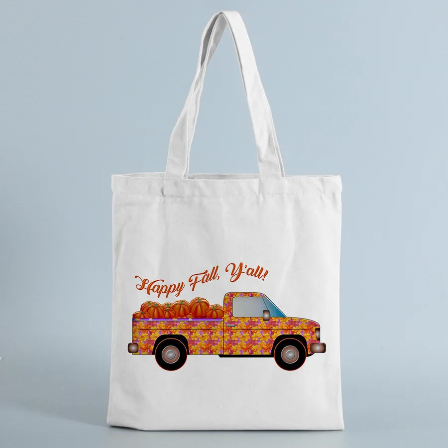 Halloween Women's Canvas Pumpkin Letter Cute Square Open Canvas Bag