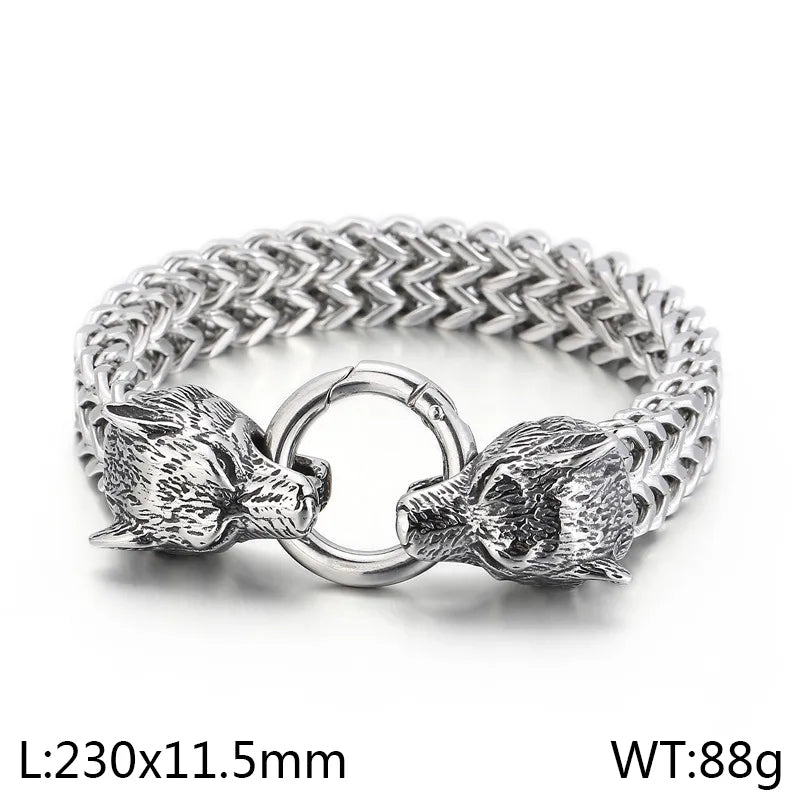 Vintage Style Wolf 304 Stainless Steel 18K Gold Plated Men's Bracelets