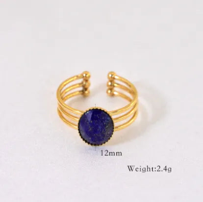 Retro French Style Geometric Titanium Steel Natural Stone Open Rings In Bulk