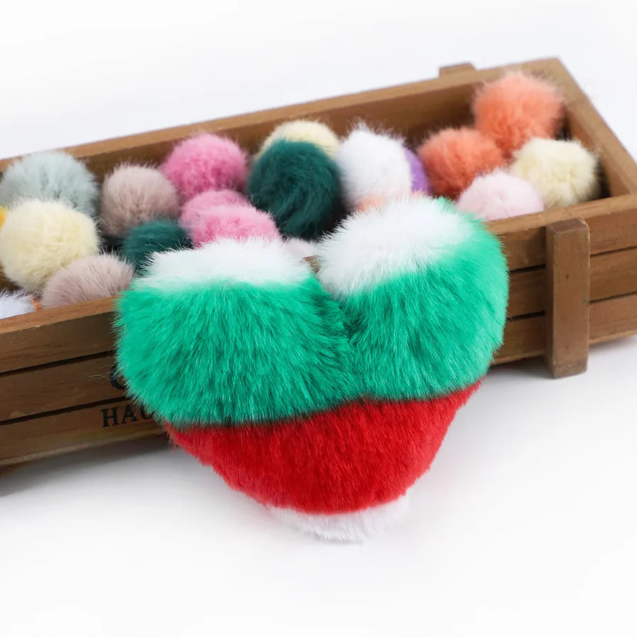 cute heart shape solid color alloy pom poms bag pendant keychain
