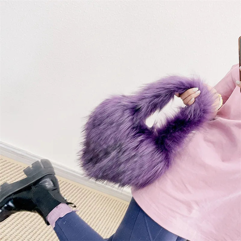 women's autumn&winter artificial wool solid color streetwear heart-shaped magnetic buckle handbag