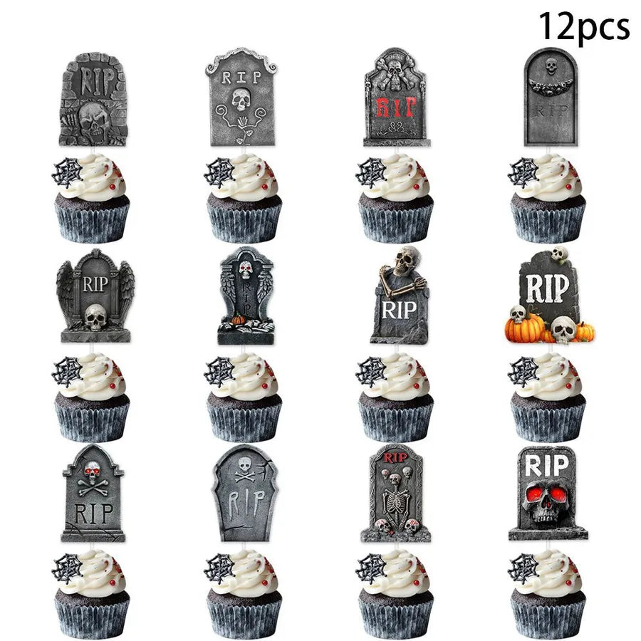 New Halloween Decoration Props Terror Party Flags Cake Paper Cups Graveyard Flag Banners Party Supplies Accessories