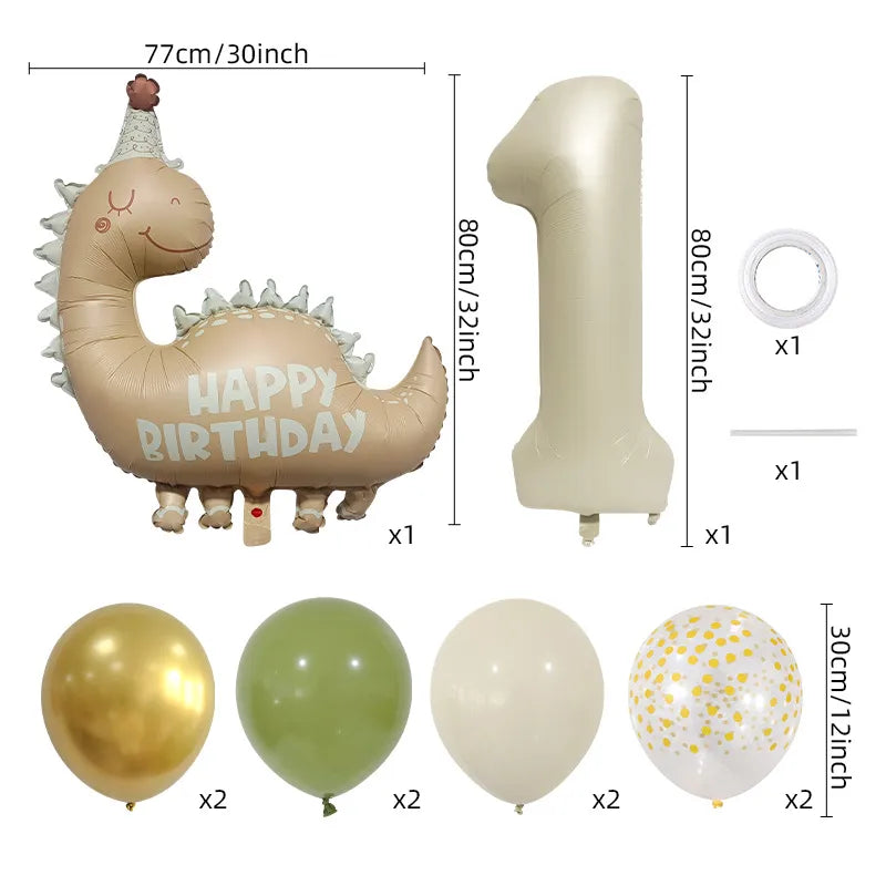Birthday Cartoon Style Dinosaur Number Aluminum Film Home Birthday Festival Balloons