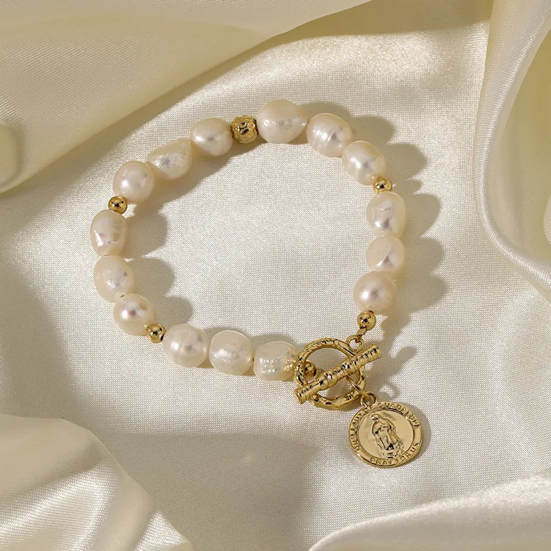 elegant luxurious commute human round freshwater pearl copper beaded bracelets