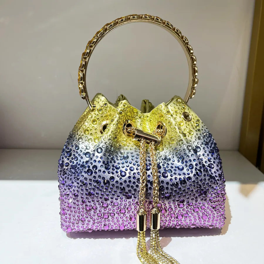 Red Purple Pu Leather Color Block Bucket Evening Bags