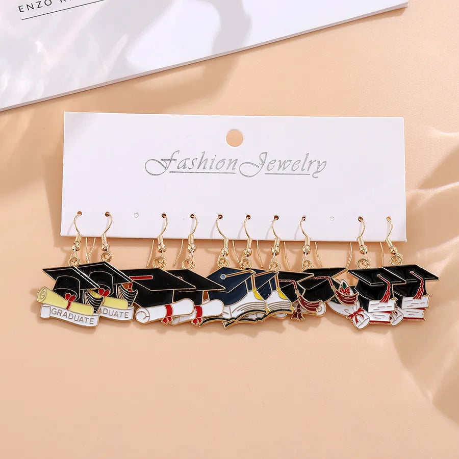 1 Set Cute Retro Preppy Style Trencher cap Student Clothes Alloy Drop Earrings