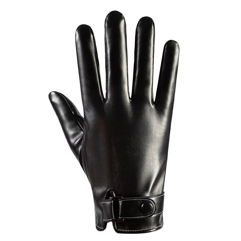 Autumn and winter men's leather gloves PU touch screen gloves fleece-lined warm warm cold driving full finger outdoor riding gloves