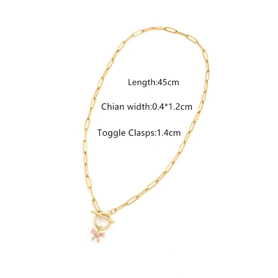 Wholesale Jewelry Elegant Simple Style Classic Style Bow Knot 201 Stainless Steel Copper Artificial Crystal Toggle Pendant Necklace