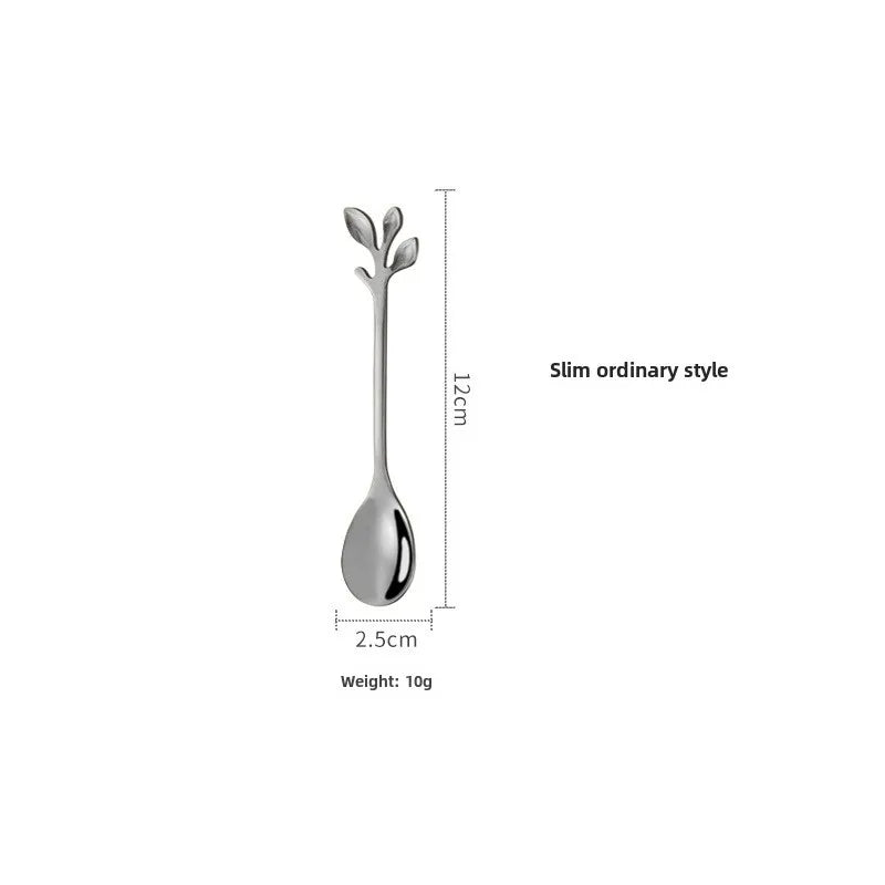 Stainless Steel Leaf Spoon Creative Golden Leaf Coffee Spoon Dessert Spoon Fruit Fork Cake Fork Wholesale Gift Spoon