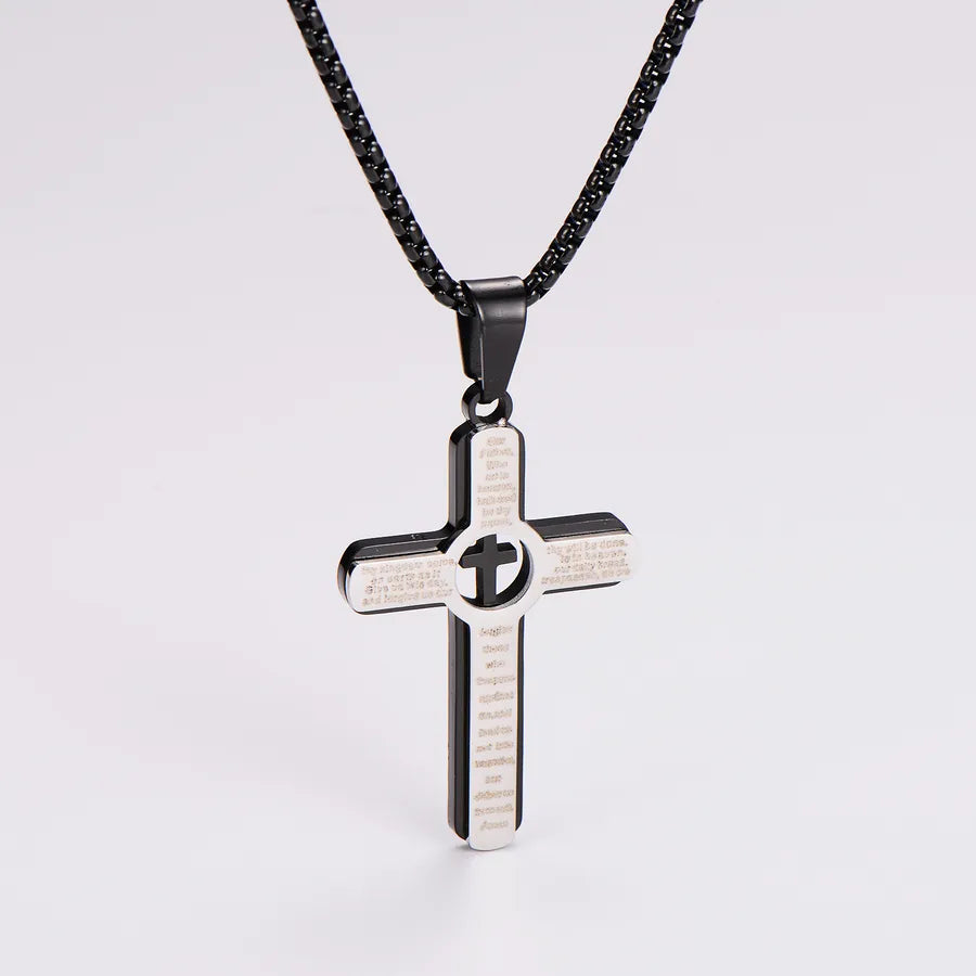 Wholesale Jewelry Retro Vacation Cross 304 Stainless Steel Square Pearl Chain Pendant Necklace