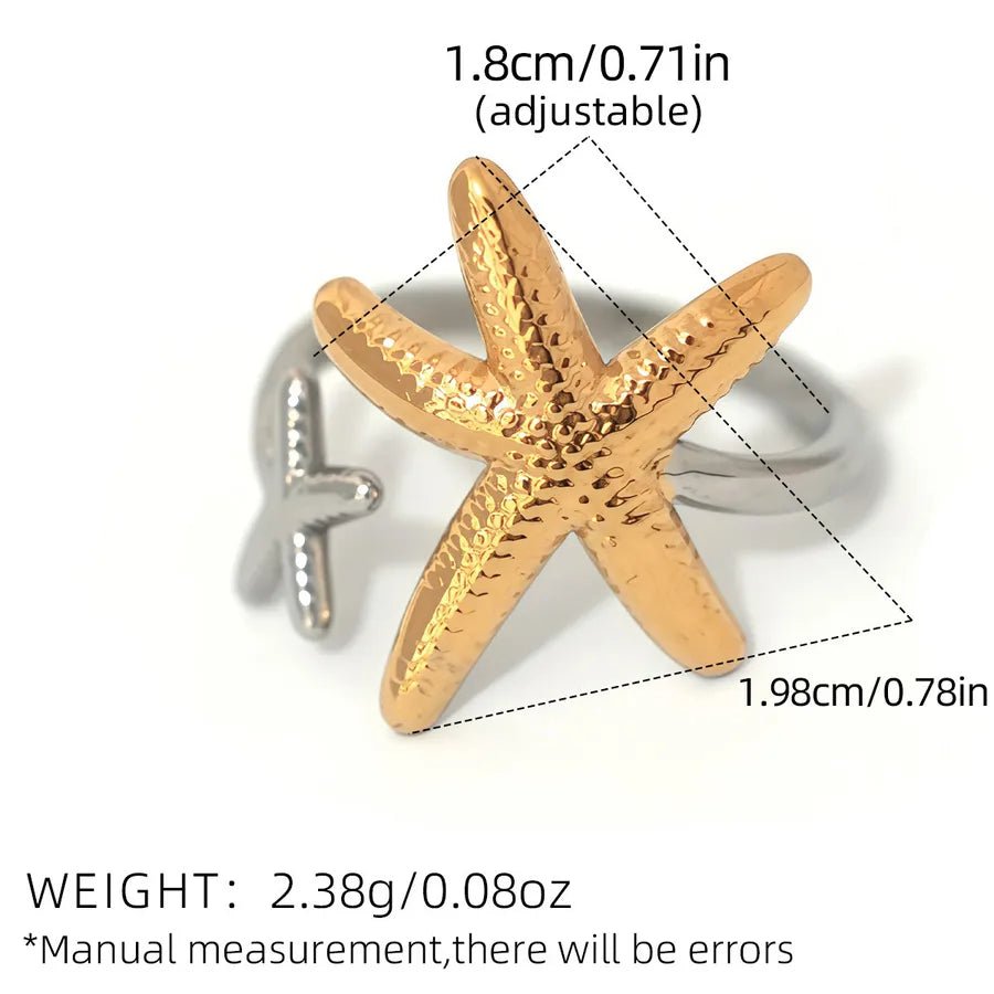 Wholesale Jewelry Hawaiian Vacation Beach Starfish 304 Stainless Steel 18K Gold Plated Open Rings