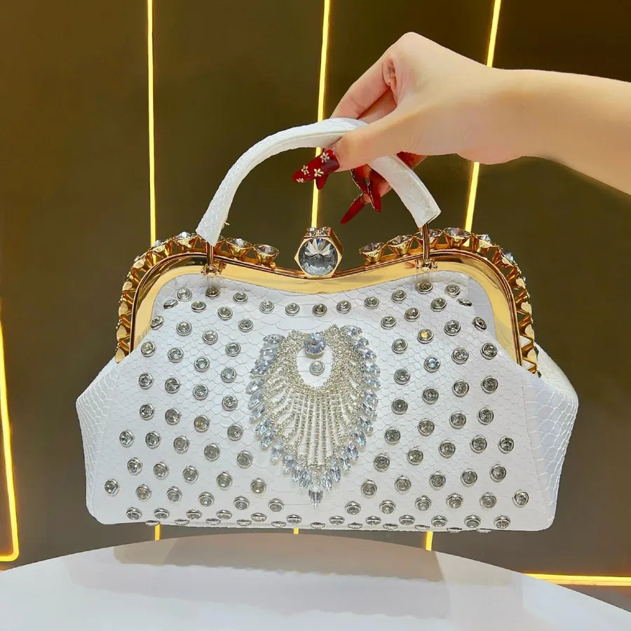 New Large Capacity Women's Handbag Luxury Crossbody Evening Dress Bag High-End Sensation Women's Bucket Shape Pu Diamond Embellished