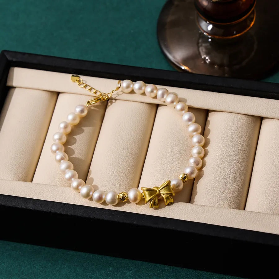 Natural Freshwater Pearl Bracelet For Women With Butterfly Knot Running Princess Design 925 Silver Jewelry Gift For Girlfriend