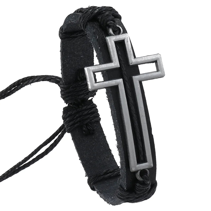 Retro Punk Cross Pu Leather Alloy Men's Drawstring Bracelets