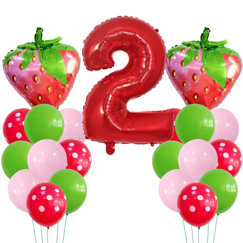 Casual Cute Number Strawberry Aluminum Film Birthday Festival Balloons