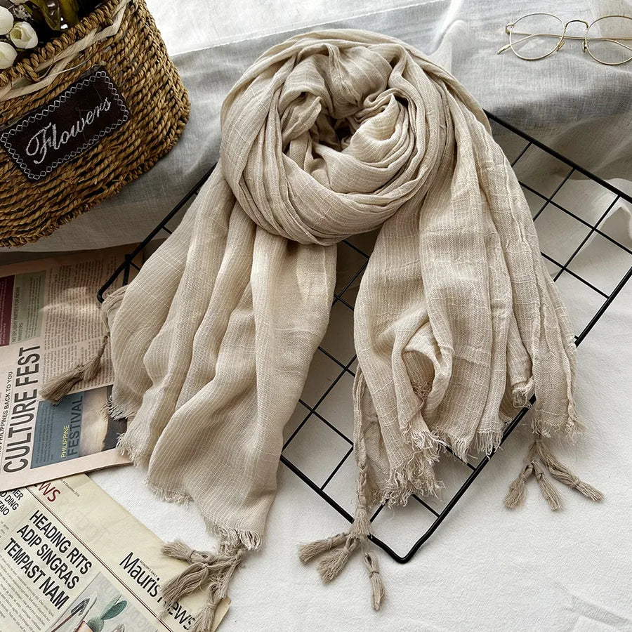 Women's Casual Stripe Solid Color cotton and linen Scarf