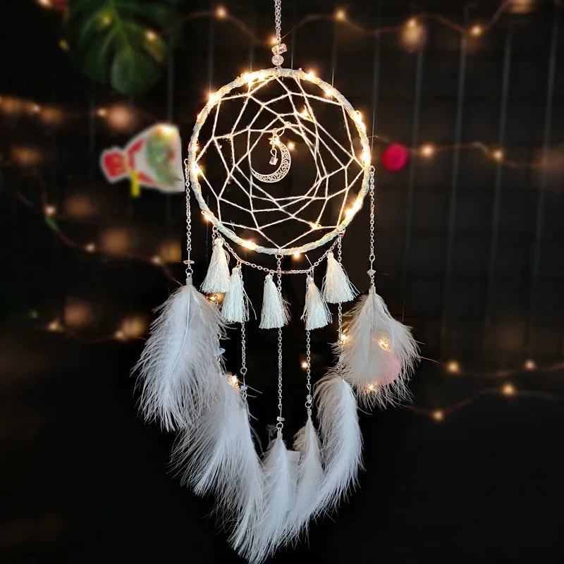 Simple Style Moon Wooden beads Feather Dreamcatcher Wall Art