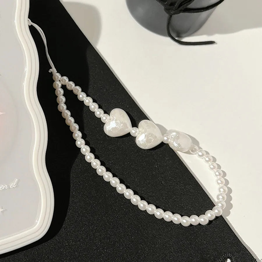 cute heart shape flower pc silica gel soft clay inlay artificial pearls women's mobile phone chain 1 piece