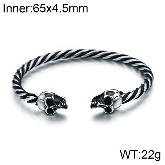 Rock Punk Skull 304 Stainless Steel 316L Stainless Steel  Halloween Men's Bangle Men Cord & Leather Bracelets