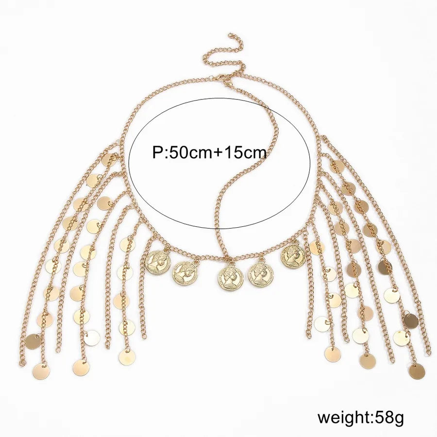 New Gold CCB Beauty Head Coin Metal Sequin Tassel Head Chain Women's Fashion Trend Geometric Pattern Alloy Hair Accessories
